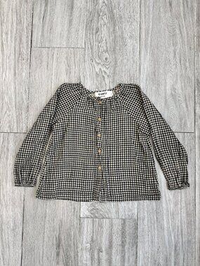 EUC Go Gently Nation Girl Long Sleeve Black/Ecru Gingham Shirt Size 6Y